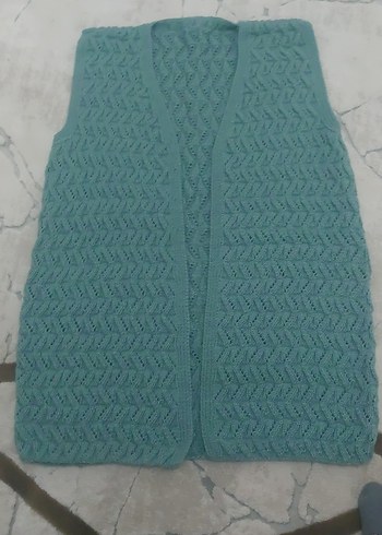 Turkuaz Uzun Örme Kadın Yelek - Görsel 2