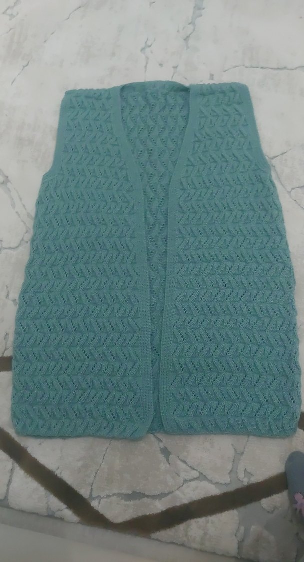 Turkuaz Uzun Örme Kadın Yelek - Görsel 2