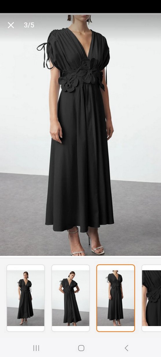 Siyah Uzun V Yaka Drapeli Kadın Elbise - Görsel 2