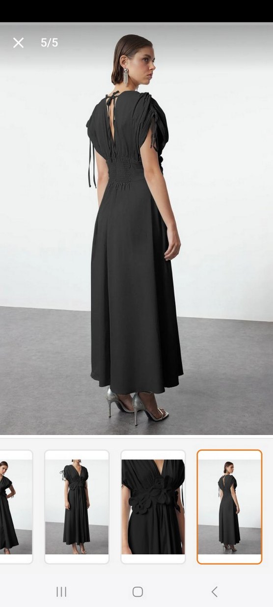 Siyah Uzun V Yaka Drapeli Kadın Elbise - Görsel 4