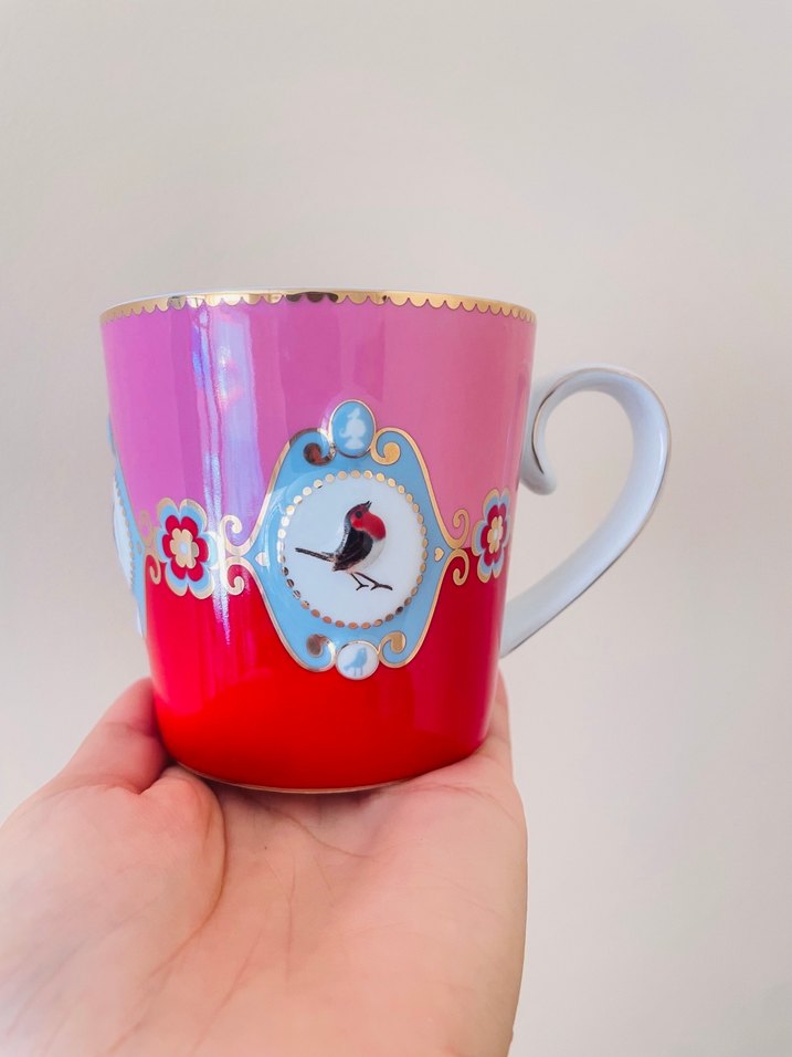 Pip Studio Renkli Pembe Kuş Desenli Kupa 150 ml - Görsel 2