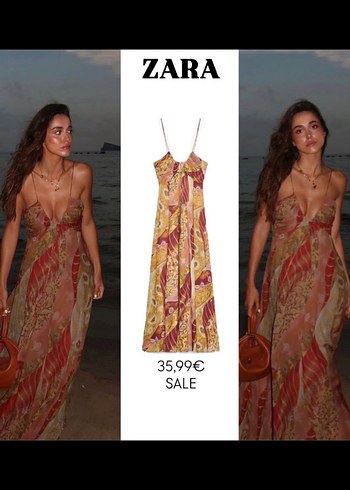 Zara muadil Bohem Uzun Askılı Kayık Yaka Elbise