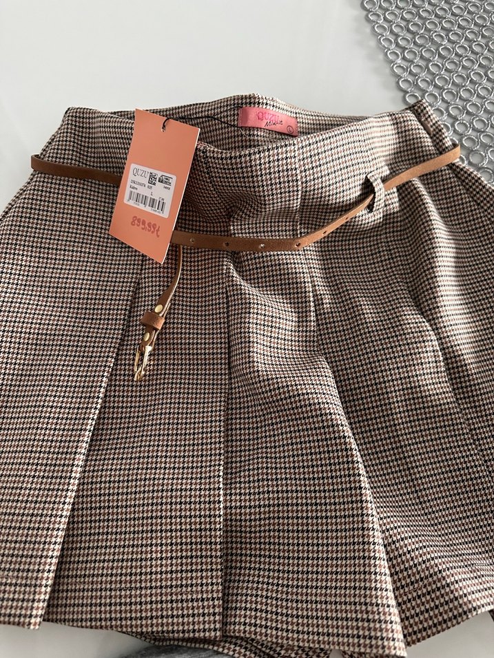 Kemerli Ekose Mini Şort - Görsel 2