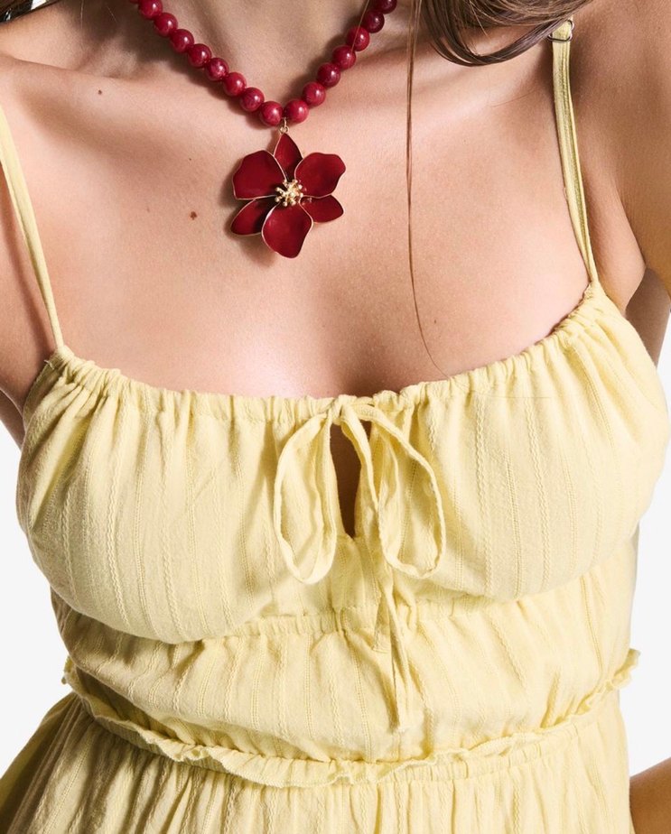 Sarı Straplez Fırfırlı Midi Elbise - Görsel 2