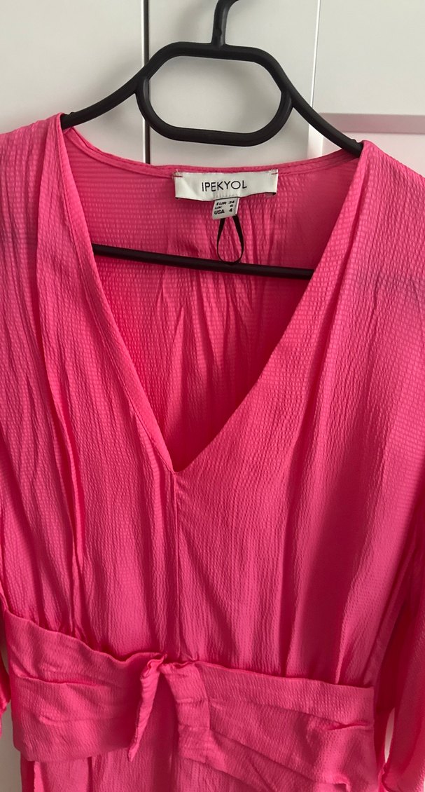 Pembe V Yaka Keten Salaş Bluz - Görsel 2