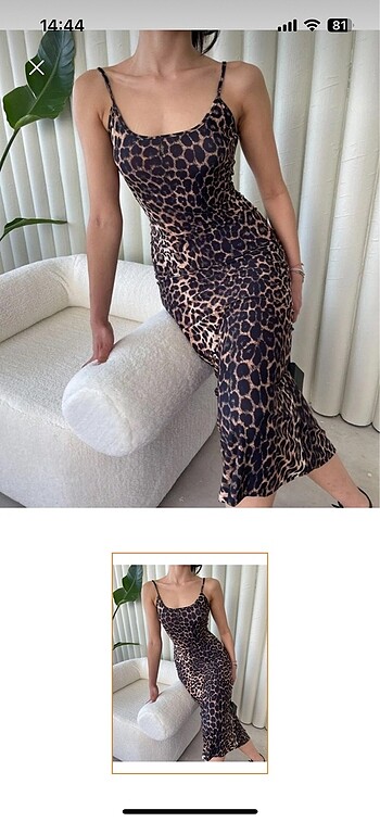 leopar askılı elbise