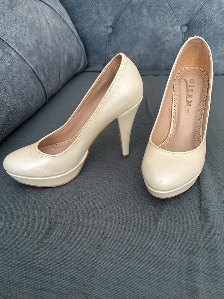 Krem Rugan Topuklu Kadın Ayakkabı - Görsel 2