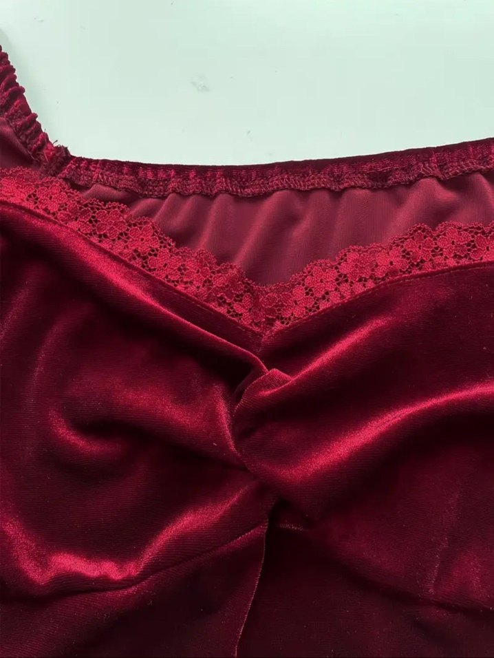 Bordo Süet V Yaka Uzun Kollu Elbise - Görsel 3