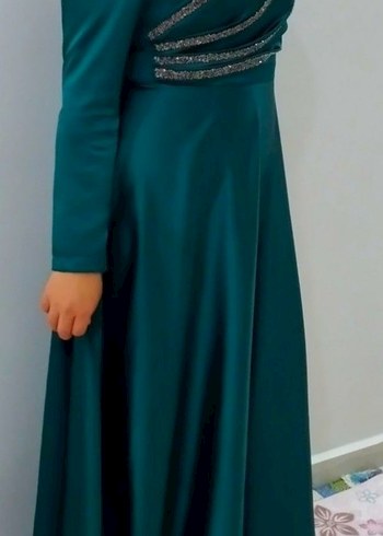 Uzun Turkuaz Drapeli Abiye Elbise - Görsel 2