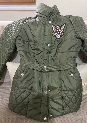 Düğmeli Uzun Yeşil Kadın Mont - Görsel 5