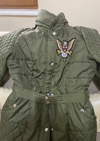 Düğmeli Uzun Yeşil Kadın Mont - Görsel 3