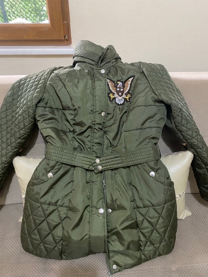 Düğmeli Uzun Yeşil Kadın Mont - Görsel 4