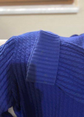 Düğmeli Mavi Triko kalın uzun hırka - Görsel 4