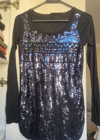 Parlak Payetli Siyah Uzun Kollu Tişört - Görsel 3