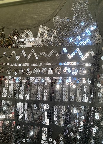 Parlak Payetli Siyah Uzun Kollu Tişört - Görsel 2