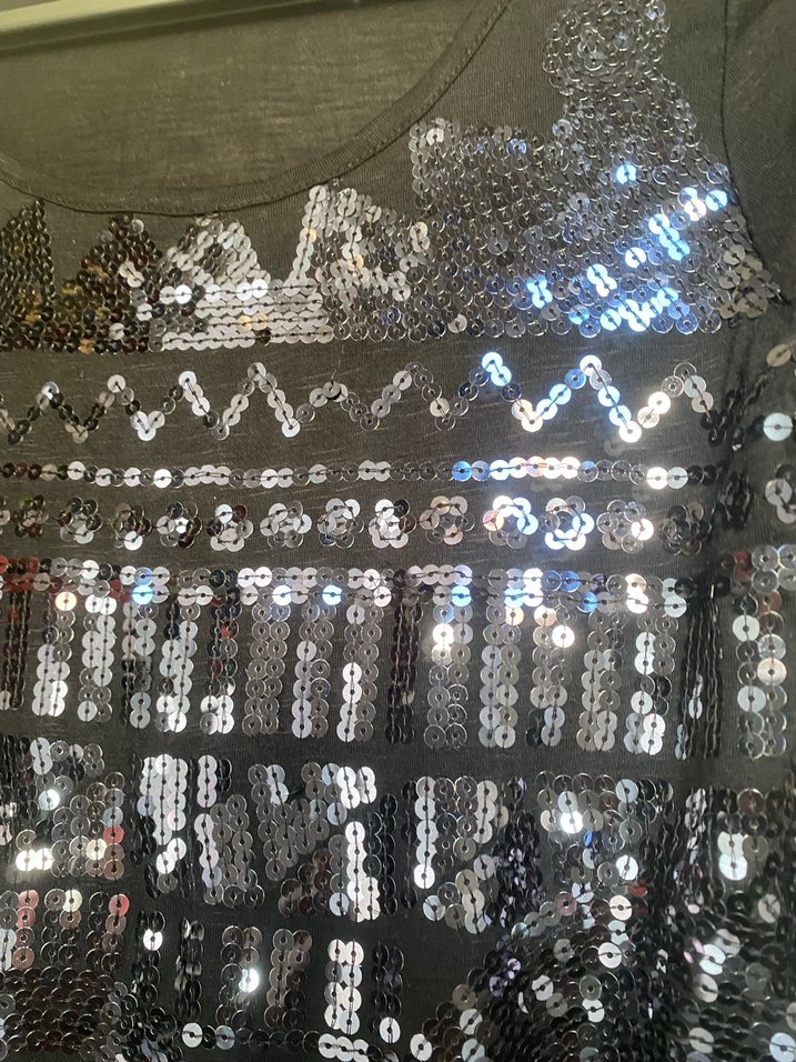 Parlak Payetli Siyah Uzun Kollu Tişört - Görsel 2