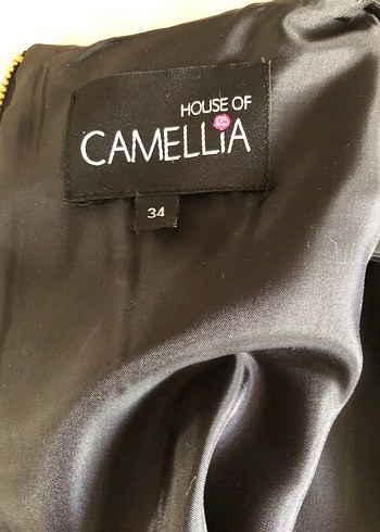 xs Beden siyah Renk House of Camelia Kemer Detaylı Siyah Midi Ofis Elbisesi