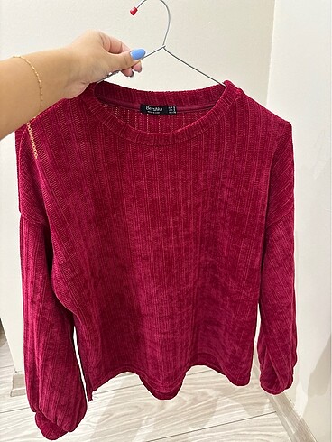 Bershka kırmızı şönil kazak