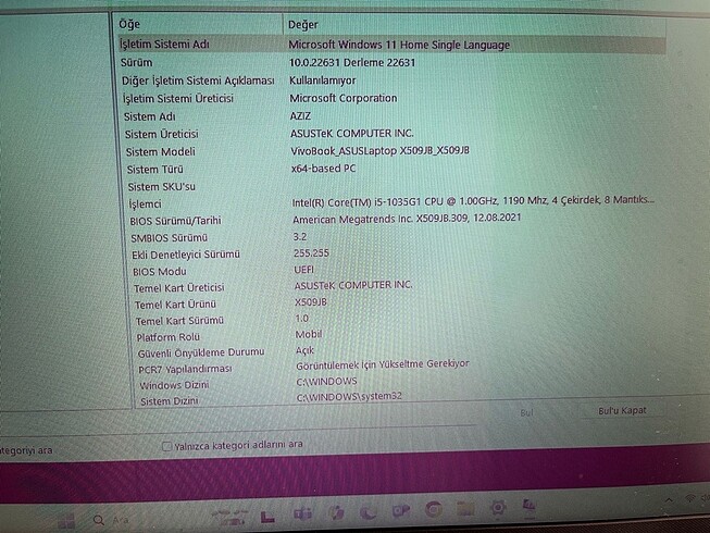 Beden Asus laptop satılık