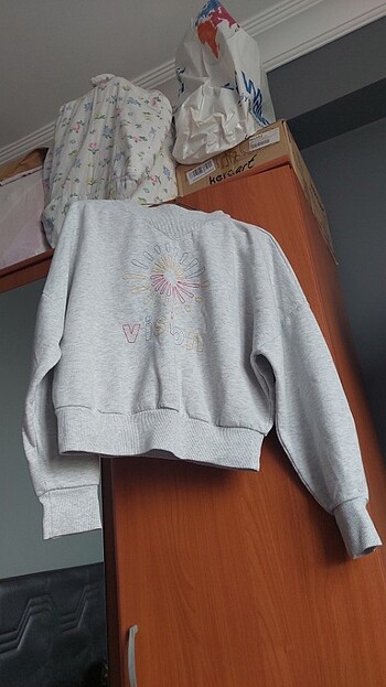 Colins retro kısa gri sweatshirt