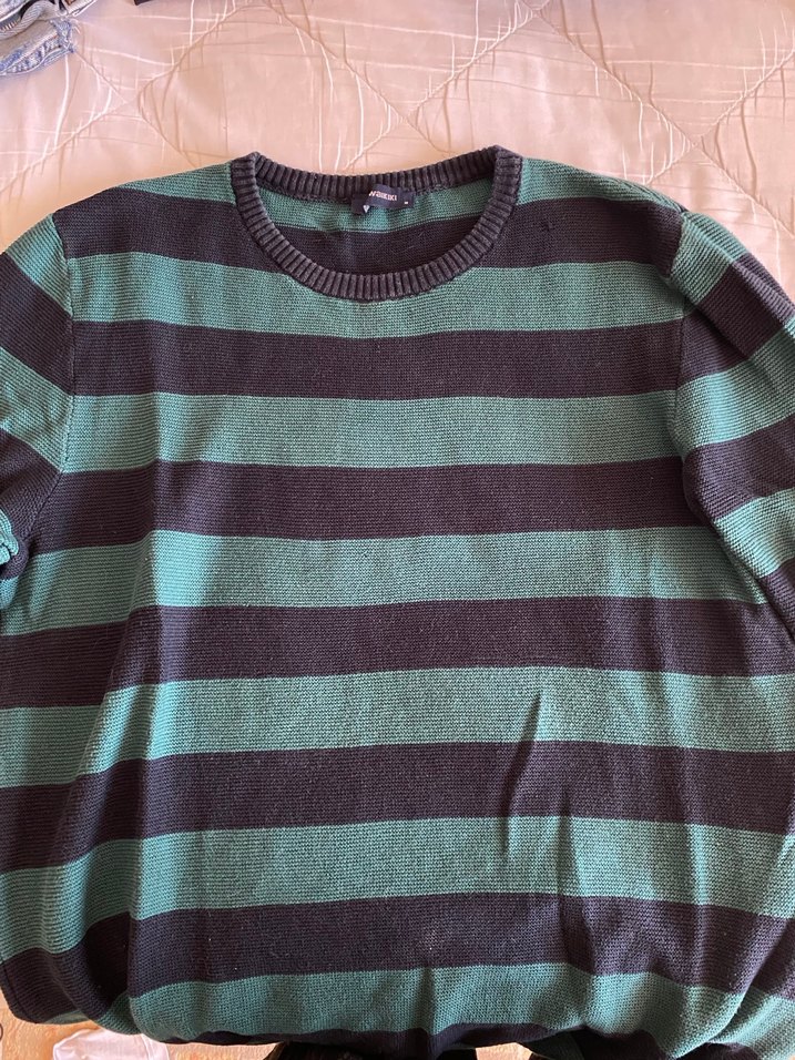 Yeşil Siyah Çizgili Örgü Kadın Kazak - Görsel 2