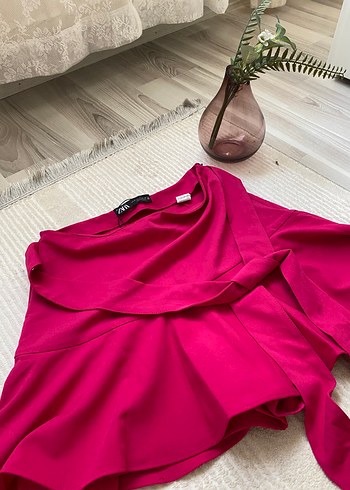 Zara Pembe Drapeli Mini Etek