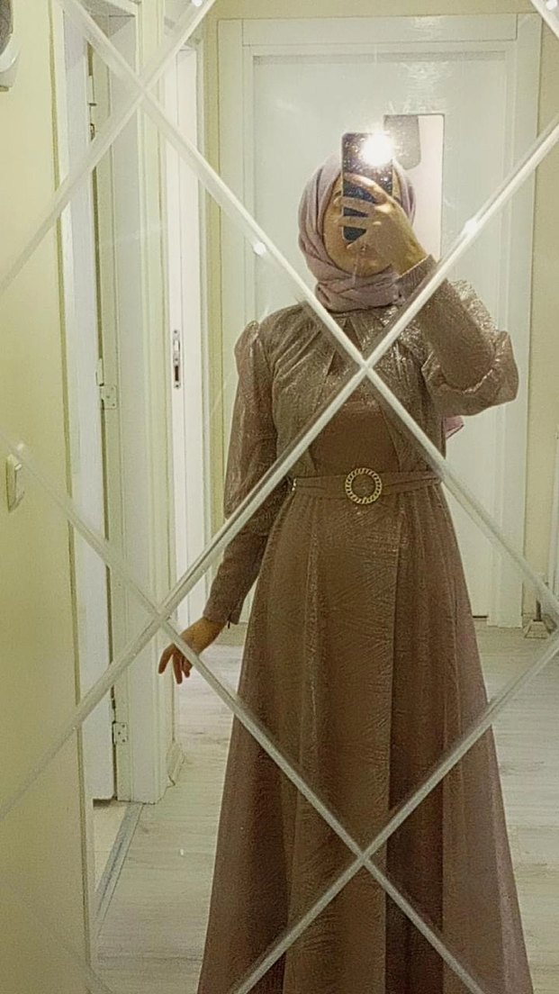 Lila Rengi Uzun Kollu Drapeli Abiye Elbise - Görsel 2