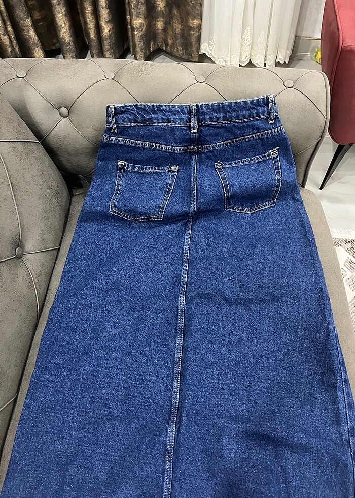 Yırtmaçlı kot etek - Görsel 2