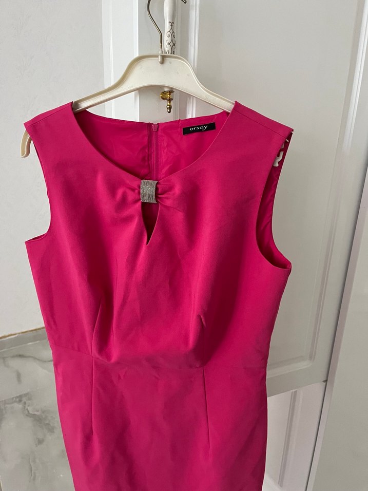 Pembe Kemerli Mini V Yaka abiye Elbise - Görsel 2