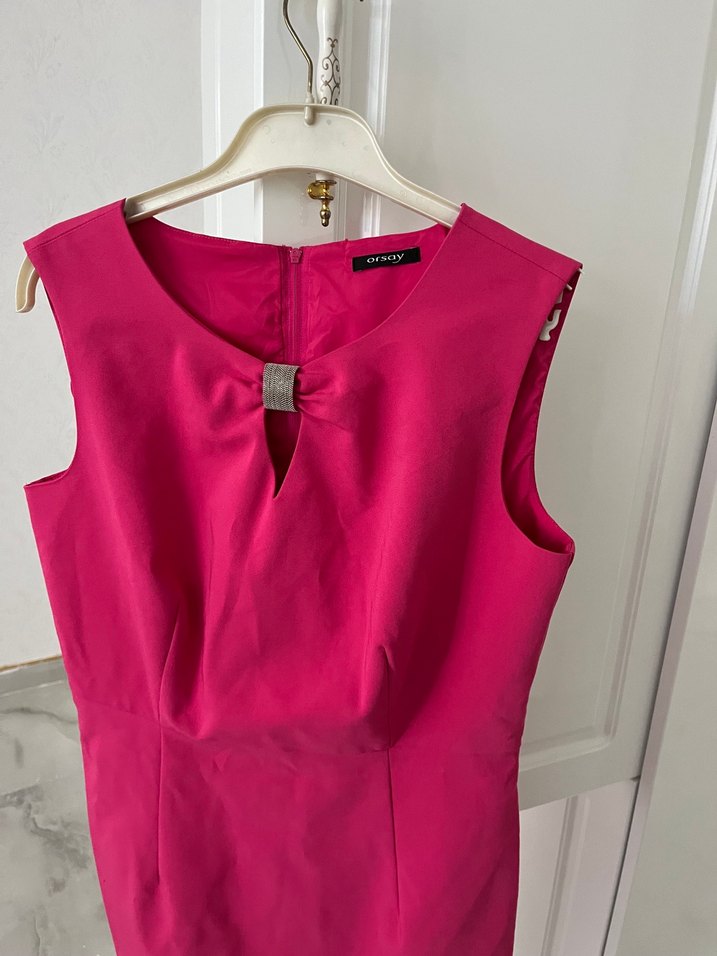 Pembe Kemerli Mini V Yaka abiye Elbise - Görsel 3