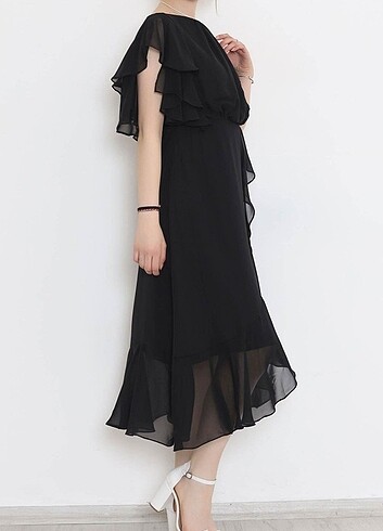 diğer Beden siyah Renk Bien Beli Lastikli Fırfırlı Elbise Siyah - 11033.1322. 