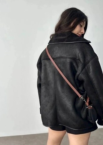Siyah Deri Mini Kadın Ceket - Görsel 2