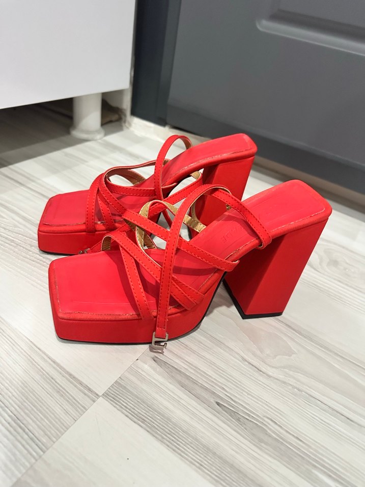 Kırmızı Platform Topuklu Kadın Ayakkabı - Görsel 2