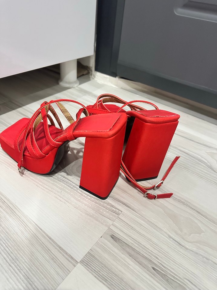 Kırmızı Platform Topuklu Kadın Ayakkabı - Görsel 4