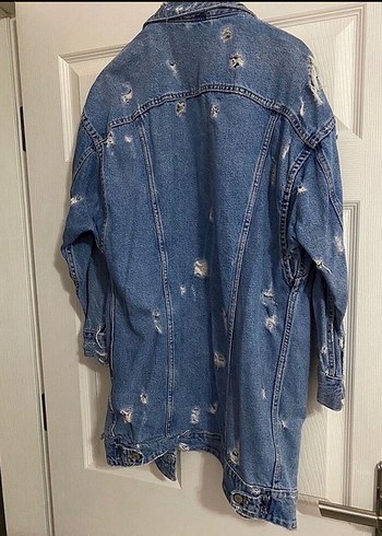 Zara Düğmeli mavi Yıkamalı Oversize Denim Ceket