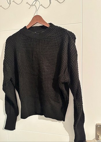 Kadın Siyah Triko Bisiklet Yaka Kazak - Görsel 3