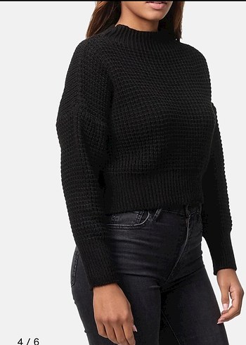 Kadın Siyah Triko Bisiklet Yaka Kazak - Görsel 2