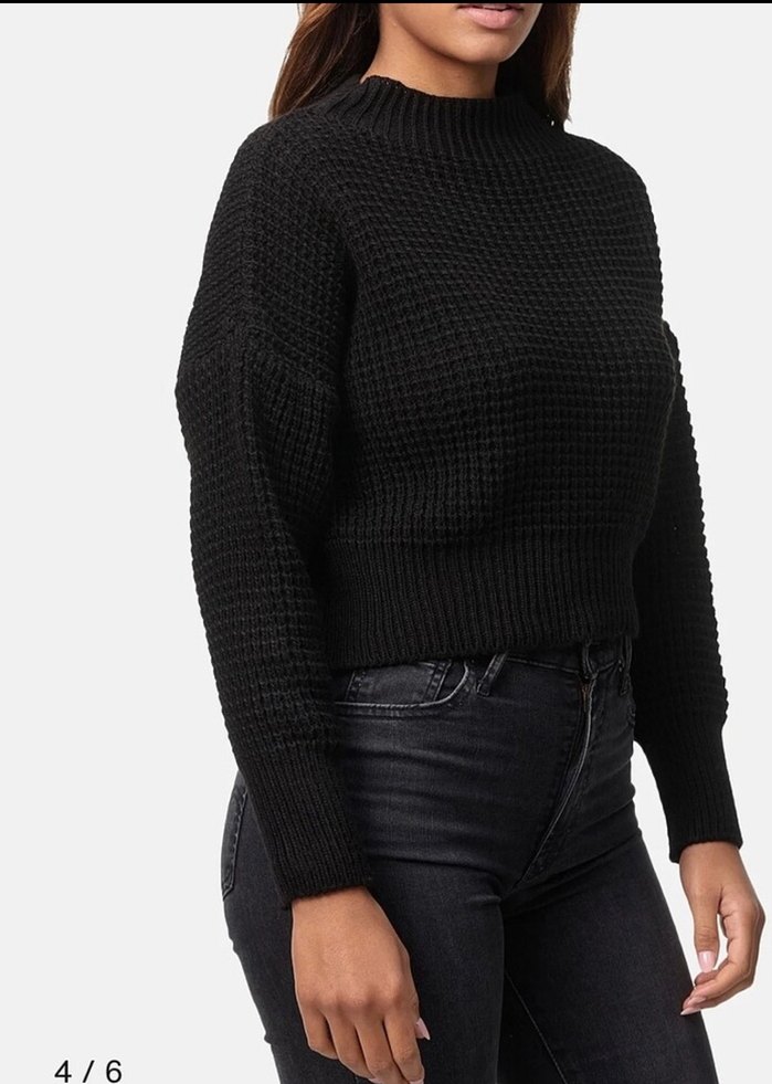 Kadın Siyah Triko Bisiklet Yaka Kazak - Görsel 2