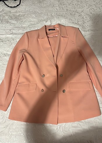 Düğmeli Pembe Kadın Uzun Kesim Blazer - Görsel 2