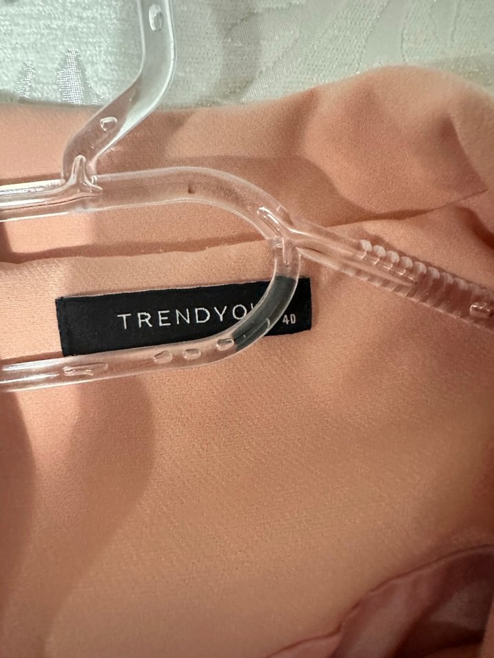 Düğmeli Pembe Kadın Uzun Kesim Blazer - Görsel 3