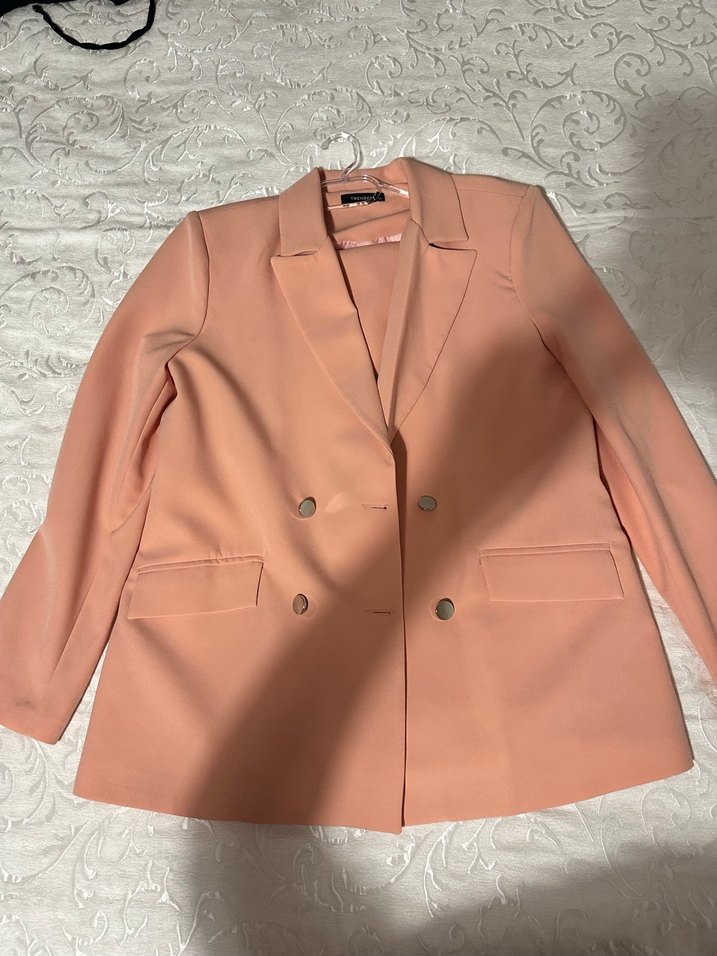 Düğmeli Pembe Kadın Uzun Kesim Blazer - Görsel 2