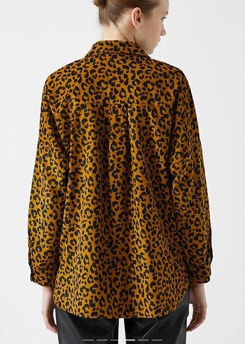 Düğmeli Leopar Desenli Kadın Gömlek - Görsel 2