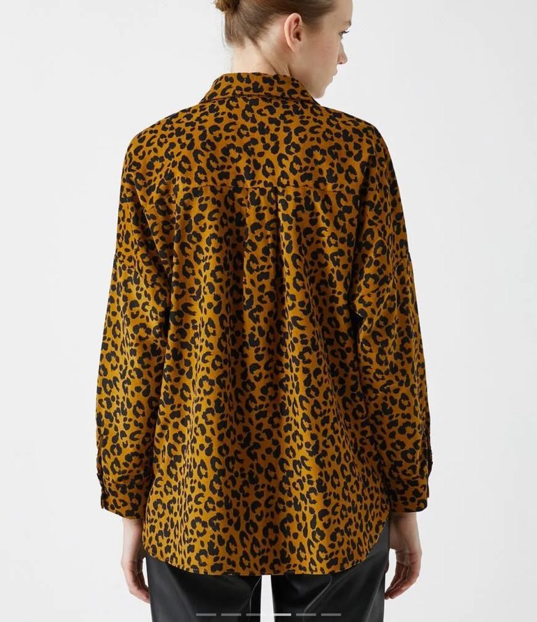 Düğmeli Leopar Desenli Kadın Gömlek - Görsel 2