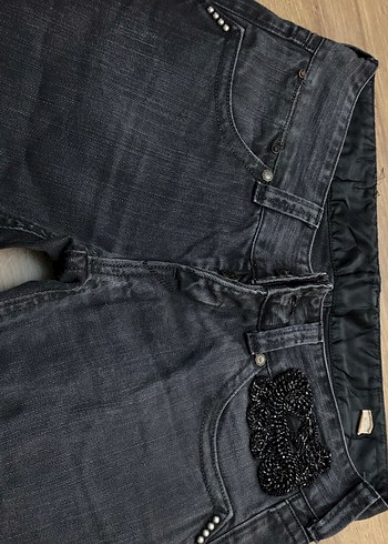 Düğmeli Gri Dar Kesim Kadın Denim Pantolon