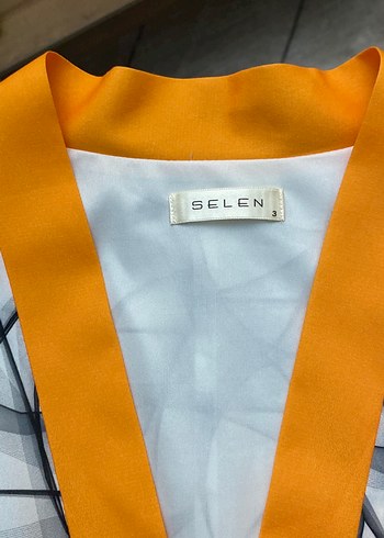 Turuncu V Yaka Desenli Midi Elbise - Görsel 4