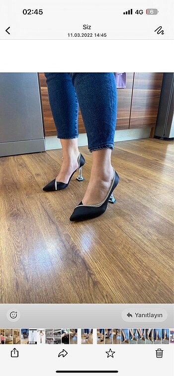 37 Beden Siyah saten taşlı stiletto
