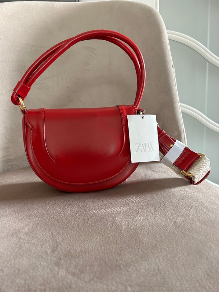 Kırmızı Deri Kadın Çanta Zara - Görsel 2