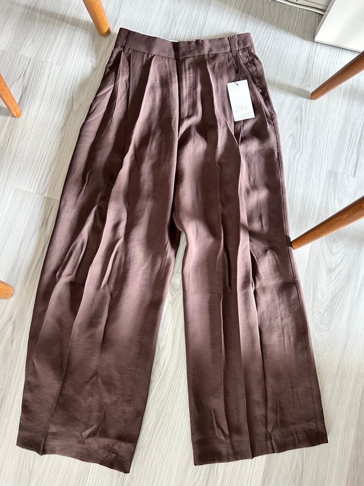 Kadın Kahverengi Pileli Salaş Midi Pantolon her beden mevcut - Görsel 2