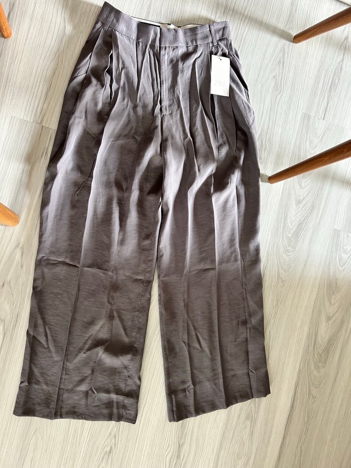 Gri Kadın Keten Pilili Rahat Pantolon her beden sipariş alınır - Görsel 2