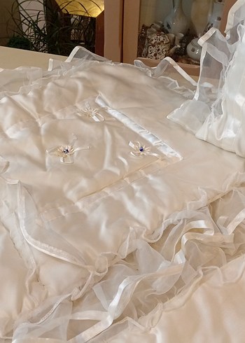 İşlemeli Beyaz Parlak  Bebek Yatak Örtüsü - Görsel 10